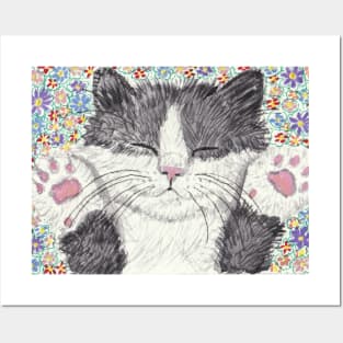 Cute  kitten paws up flower art Posters and Art